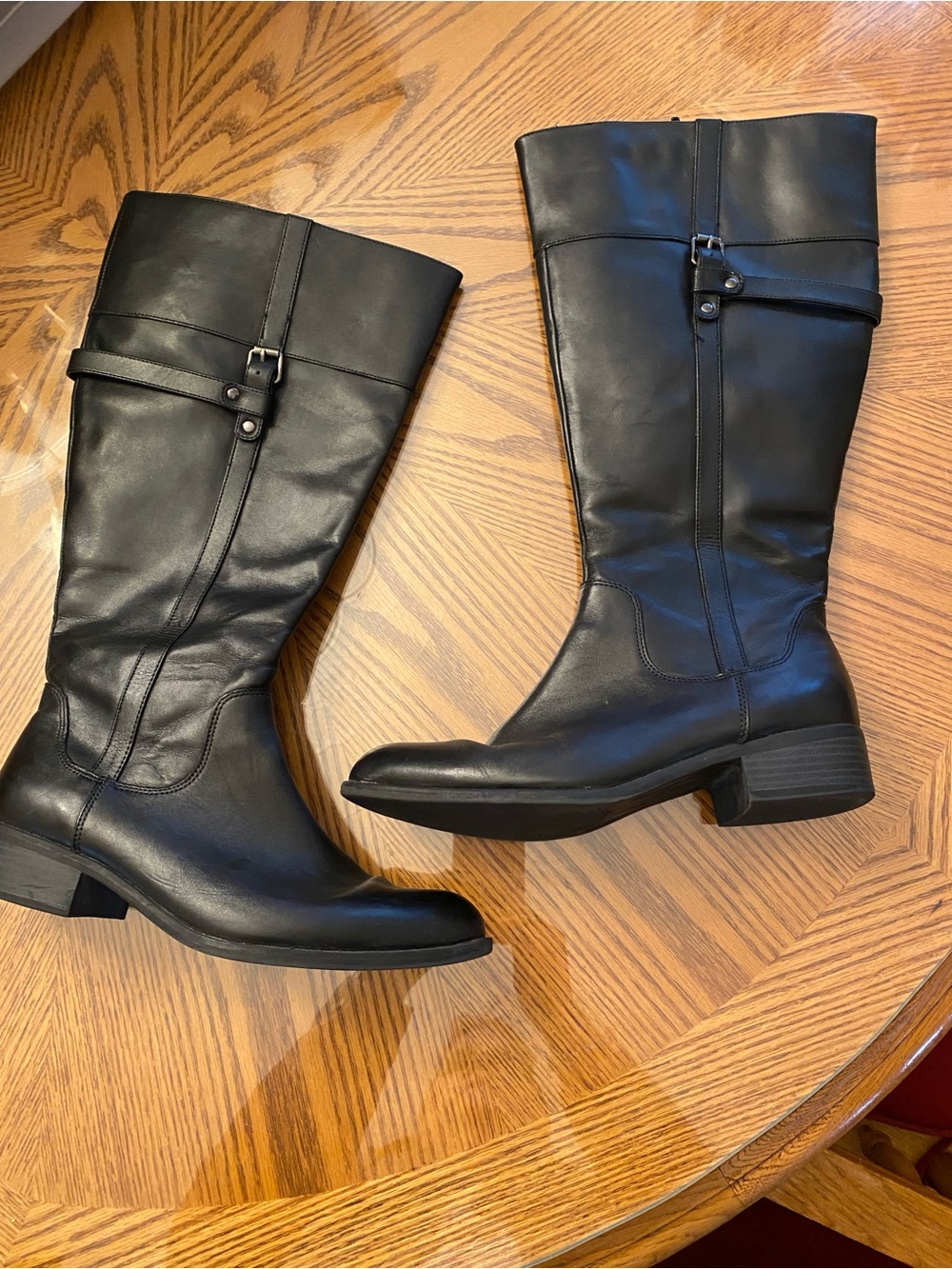 Easy Spirit Black Leather Knee-High Buckle Riding Boots
